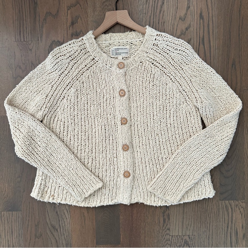 Current/Elliot The Cozy Cardigan Bouclé Chunky Knit Sweater Ivory Cream 1 / S